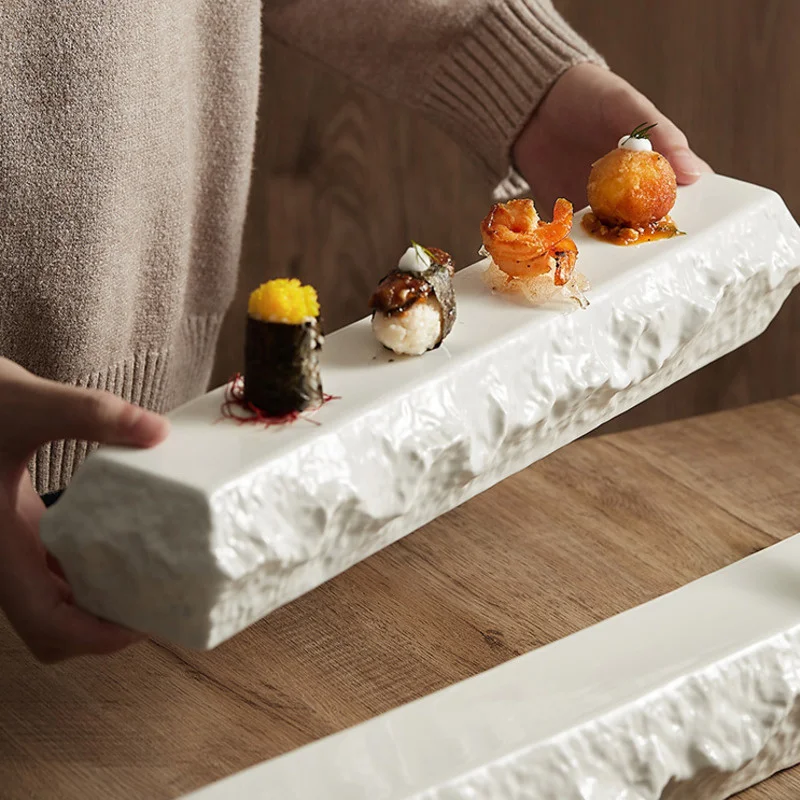 

Белая прямоугольная тарелка для суши, украшение для гостиниц, ресторанов, тортов, десертная тарелка для торта, керамическая изоляционная та...