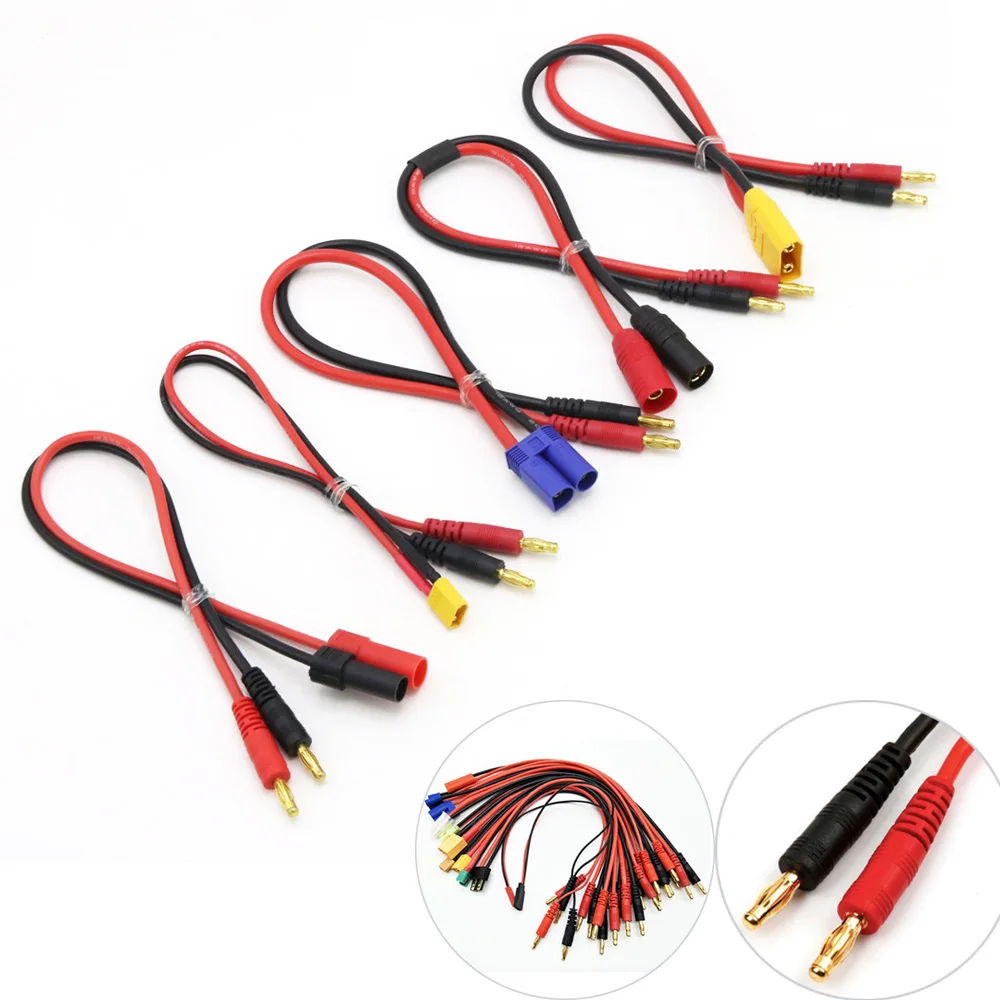 

Imax B6 Charge Line EC3 EC5 XT30 XT60 XT90 MPX TRX AS150 4.0mm Banana Plug to T Plug With Silicone Cable 30CM for Rc Lipo Batte