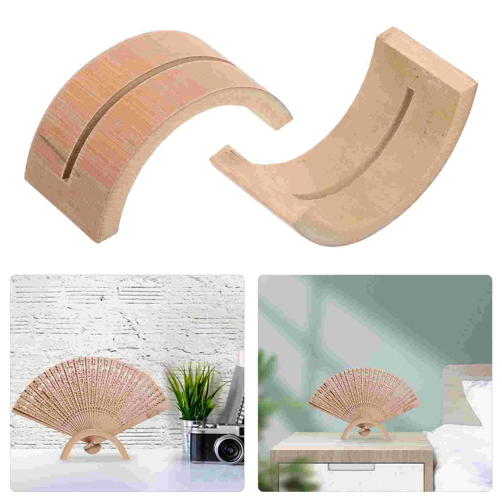 

2 Pcs Round Fan Stand Display Rack House Decorations Home Handheld Retro Style Bamboo Japandi