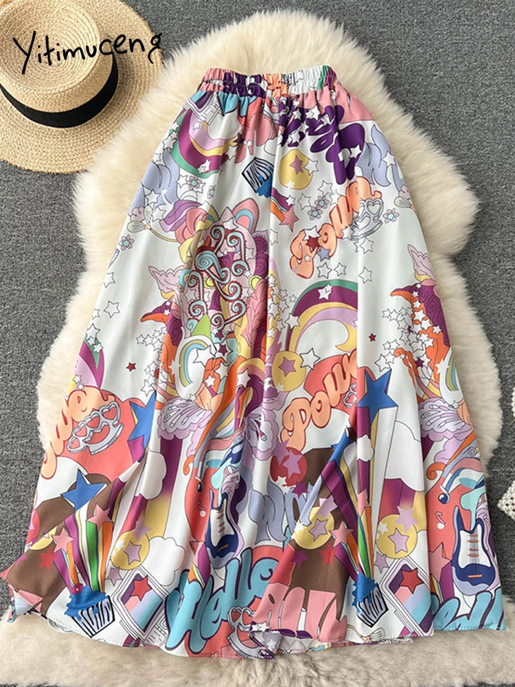 Юбка-миди Женская плиссированная с цветочным принтом модная трапециевидная юбка