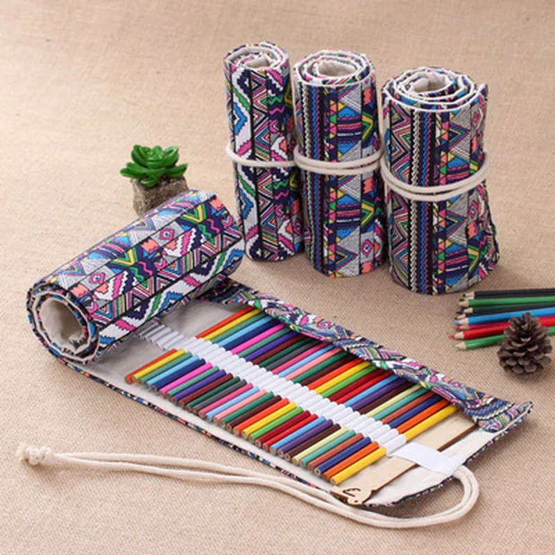 

Handmade Ethnic Canvas Pencil Bag Multicolor Painting Sketch Art Pencil Case Stationery Bag