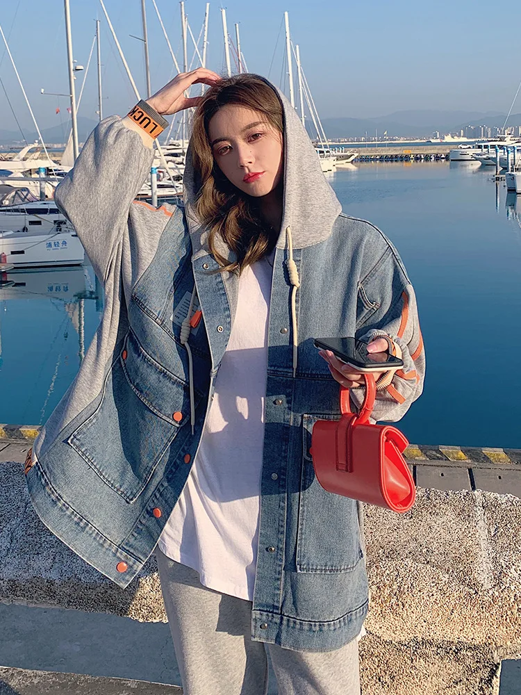 

SuperAen Casual Denim Jacket Women's Spring and Autumn 2023 New Korean Design Loose Hooded Jacket Coat