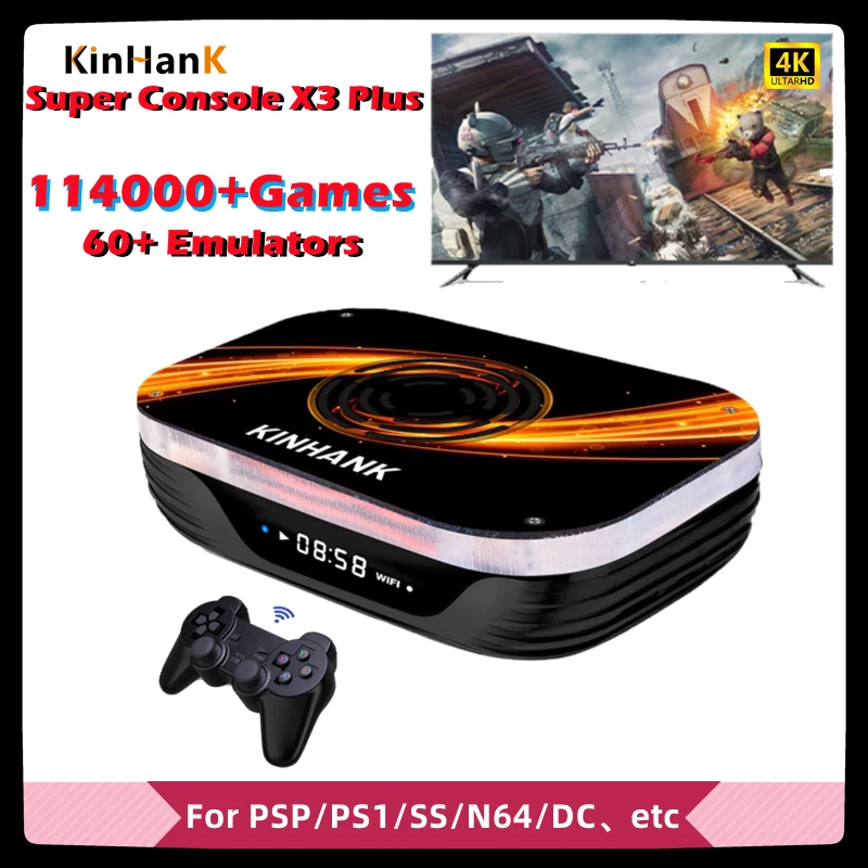 KINHANK Retro Super Console X3 Plus Has 114000+ Games 60+ Emulators For PSP/N64/DC/PS1/SS Etc.  Supports 4K/8K HD TV Box