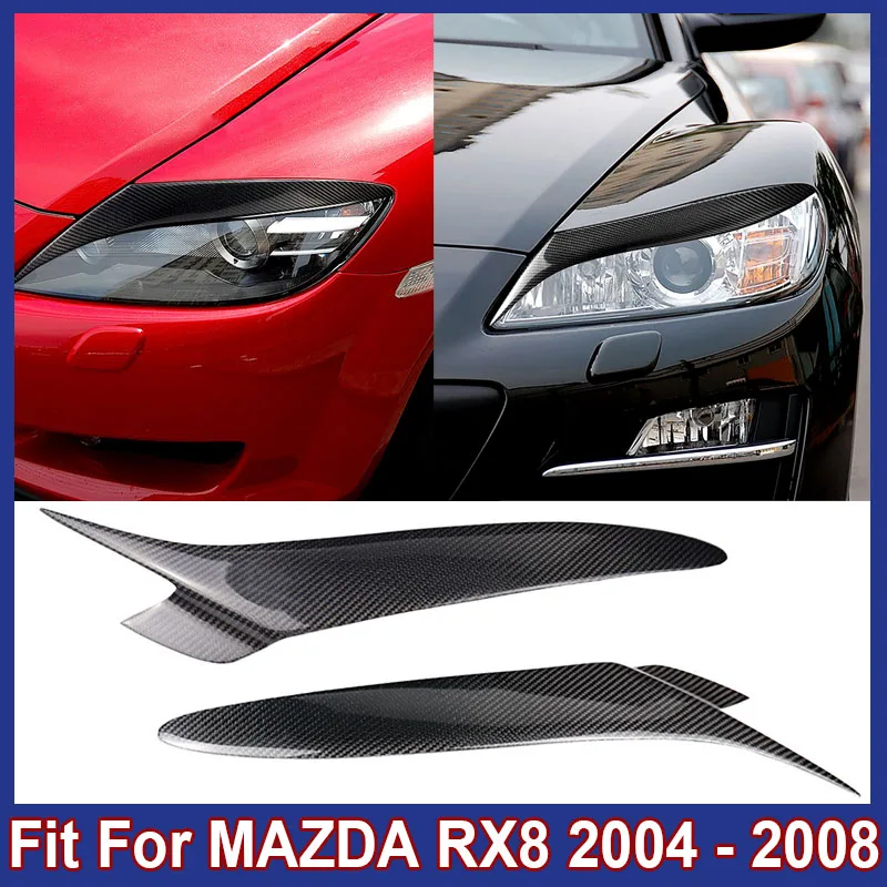 2Pcs Carbon Fiber Car Front Headlight Eyebrow Trim Cover Eyelid Decorative Sticker For MAZDA RX8 2004 - 2008 Car Accessories