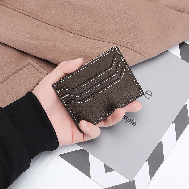 Real Leather Zip Credit Card Holder Contrast Stitching Design Mini Cowhide Men Women Wallet Luxury Portable Ultrathin Coin Purse