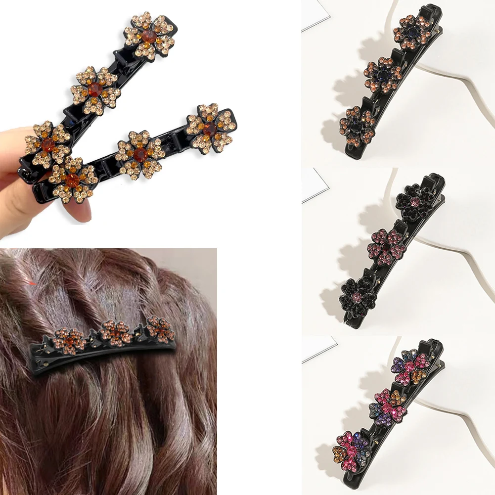

Hairgrips Girl's Party Braided Hair Clip With 3 Flowers On The Side For Women Girls Sweet Barrettes Hairpins Hair Accessories