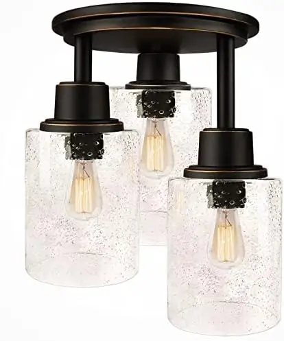 

Flush Mount Ceiling Light, 3-Light Close to Ceiling Light Fixtures, Vintage Oil-Rubbed Bronze Finish with Clear Seeded Glass Sha