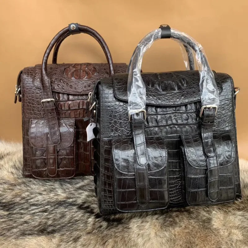 

New Crocodile Skin Men's Briefcase Back Bone Leisure Business Handbag Single Shoulder Diagonal Bag Mens Office Luxury Designer