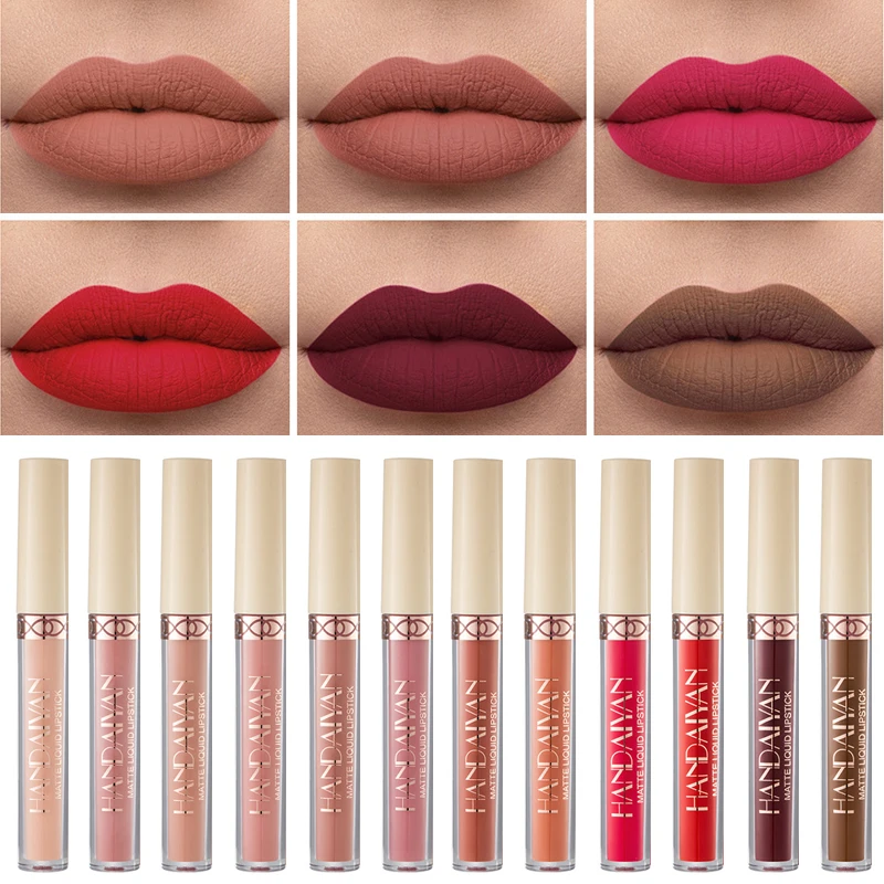 

HANDAIYAN 12 Colors Matte Velvet Rose Lip Gloss Long Lasting Waterproof Liquid Lipstick Not Easy To Stain Cup Lip Gloss Set New