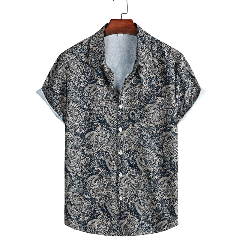 

Paisley Floral Print Mens Hawaiian Shirt Short Sleeve Button Down Beach Aloha Shirt Men Casual Holiday Vacation Chemise Homme