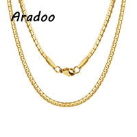 aradoo 3mm classic titanium steel plated 18k gold flat chain necklace fashion all match chain