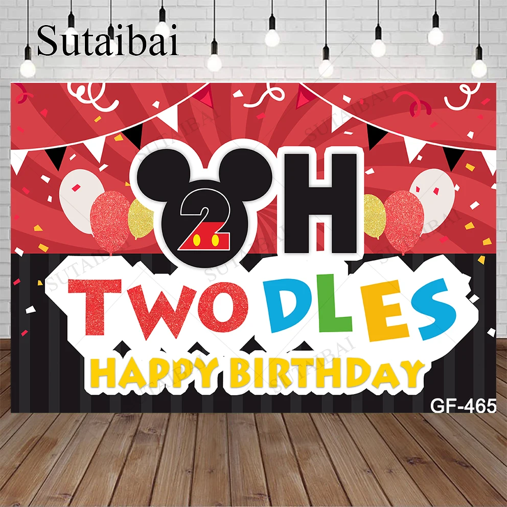 Photo Backdrop Mouse Head Celebrate Custom Age Deco Room Flash Balloons Child Birthday Party Happy Sweet Photocall Poster Banner