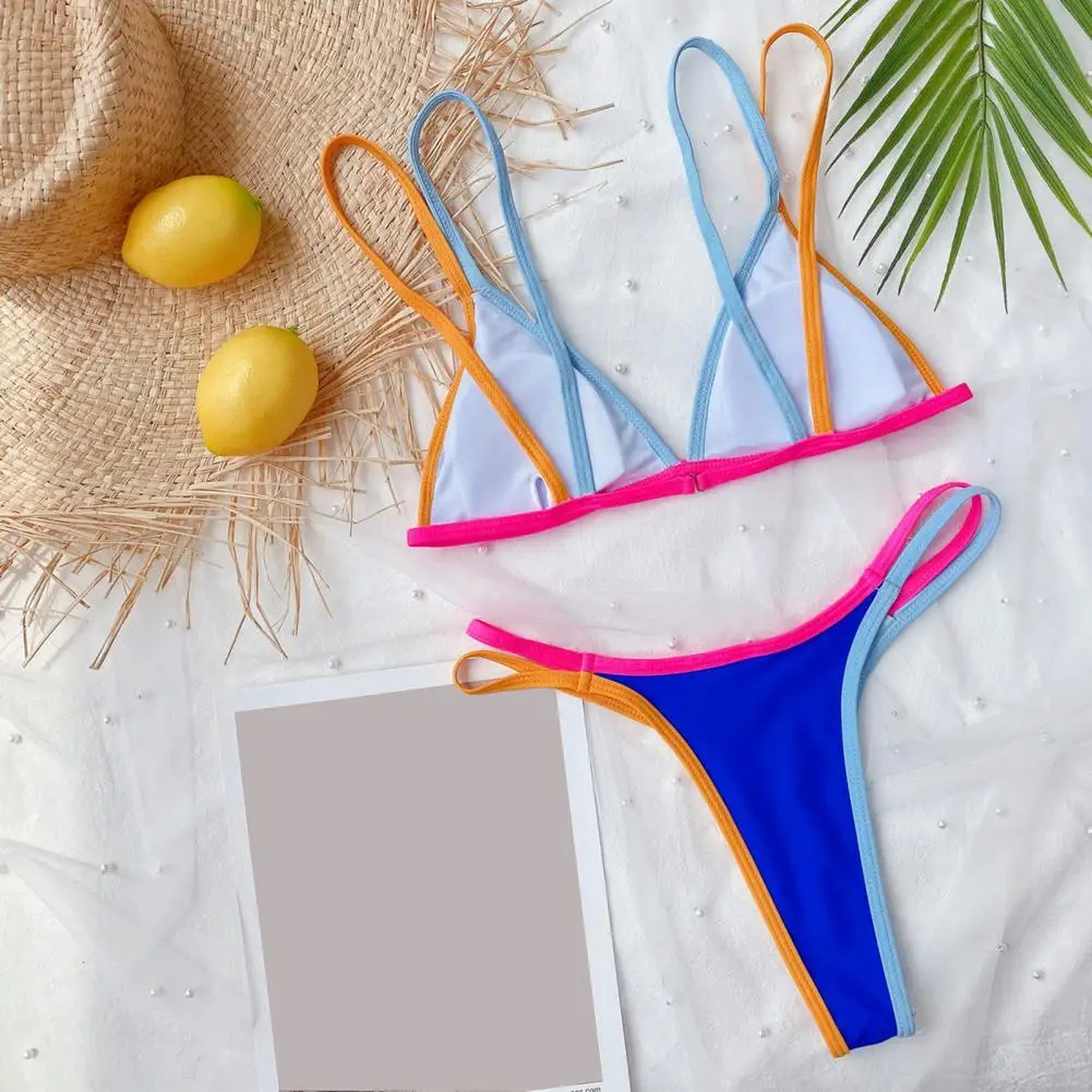 

2 Pcs/Set Trendy Bathing Suit Bright Colors Bathers Summer Bikini Exposed Bathing Suit