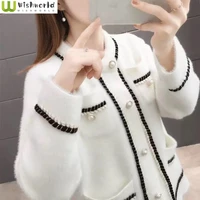 2022 new autumn winter short fashion imitation mink sweater womens coat loose korean knitted round neck cardigan top