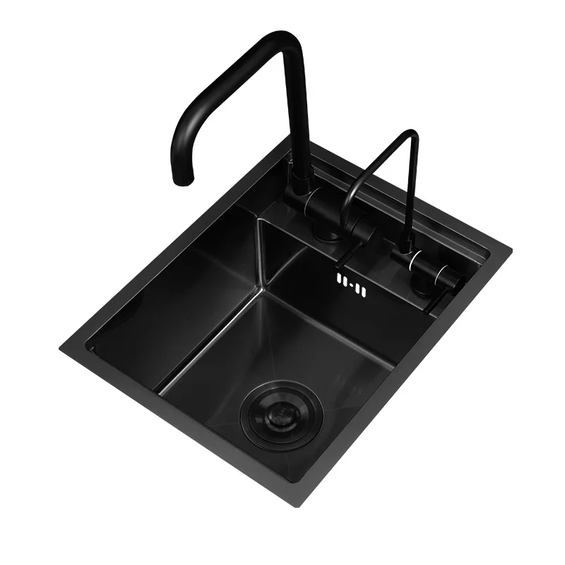 

Black 304 Stainless Steel Kitchen Sink Single Tank Nano-shaped for Bar, Island Platform, Small Mini Sink with Cover Plate