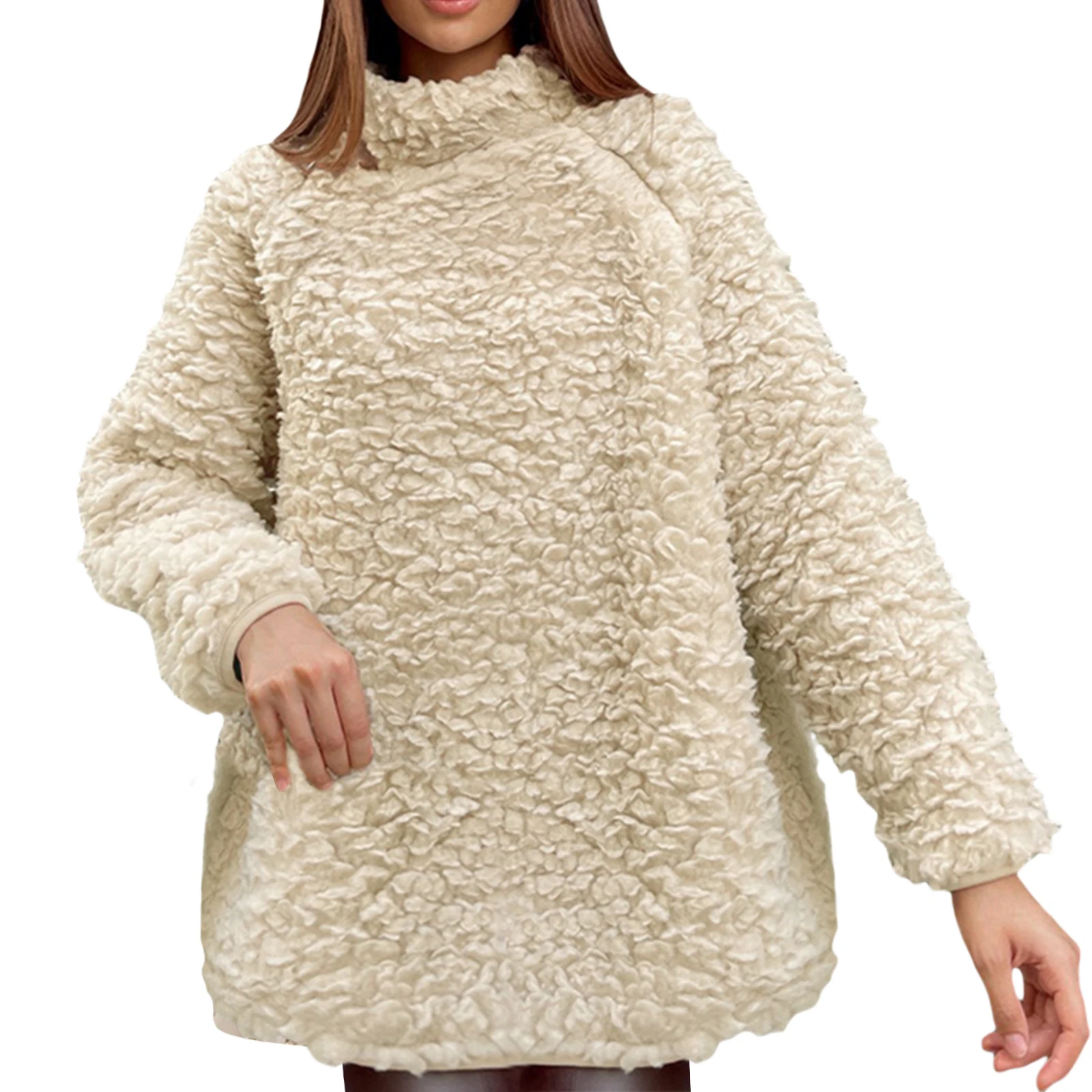 

Autumn Winter Women Fashion Turtleneck Sweater Casual Long Sleeve Solid Color Plush Warm Pullover Tops Streetwear