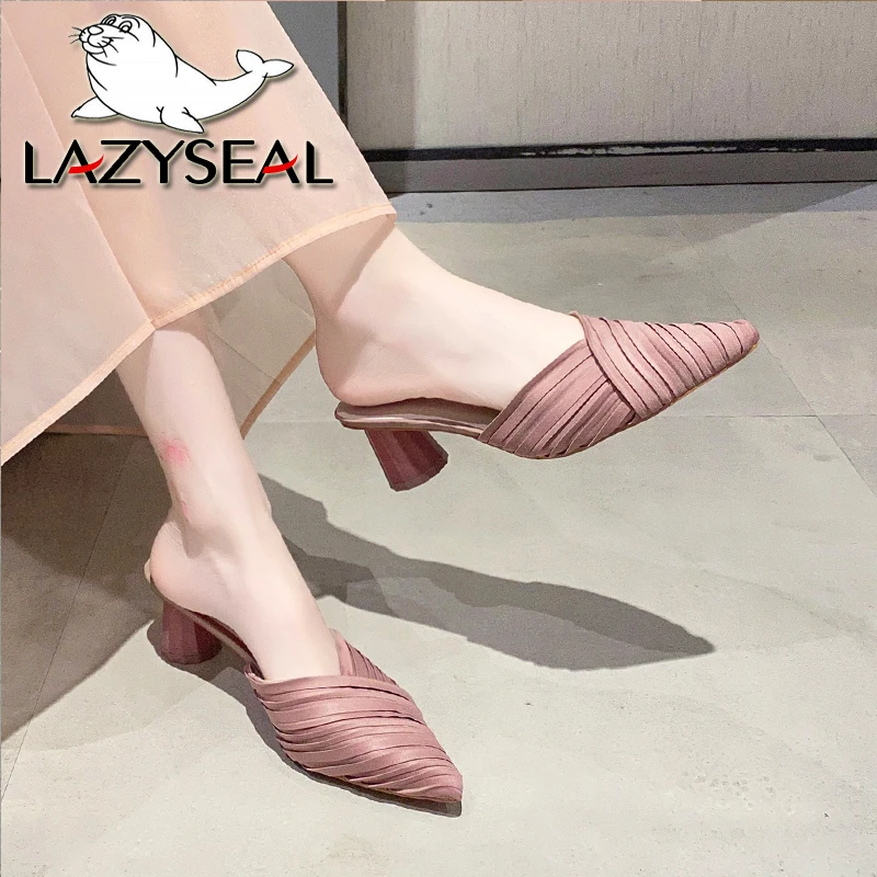 

Шлепанцы LazySeal женские с острым носком, блестящие Элегантные Дизайнерские мюли из ткани со складками, без застежки, лето