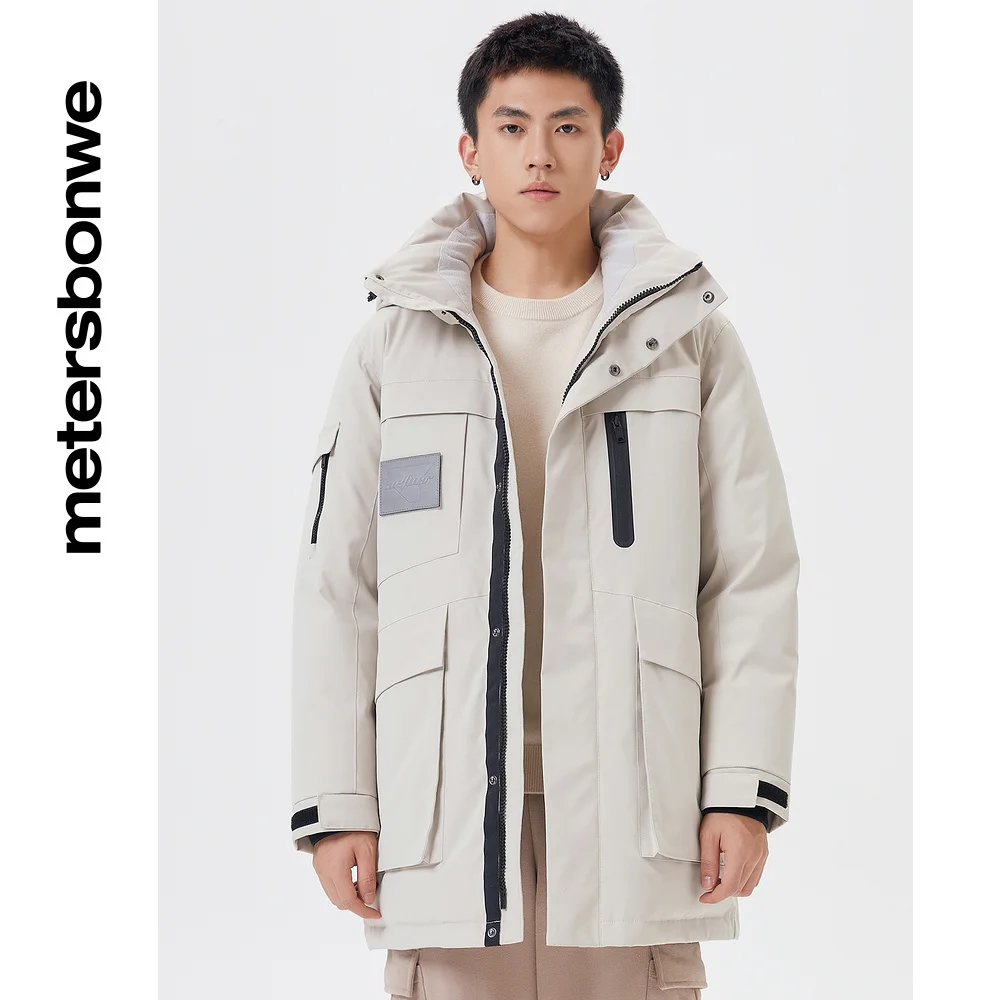 Metersbonwe Hooded Long Down Jacket Men Winter Warm Coat in Multiple Bags Anti-snow Down Coat Male Brand Outerwear Christmas Red