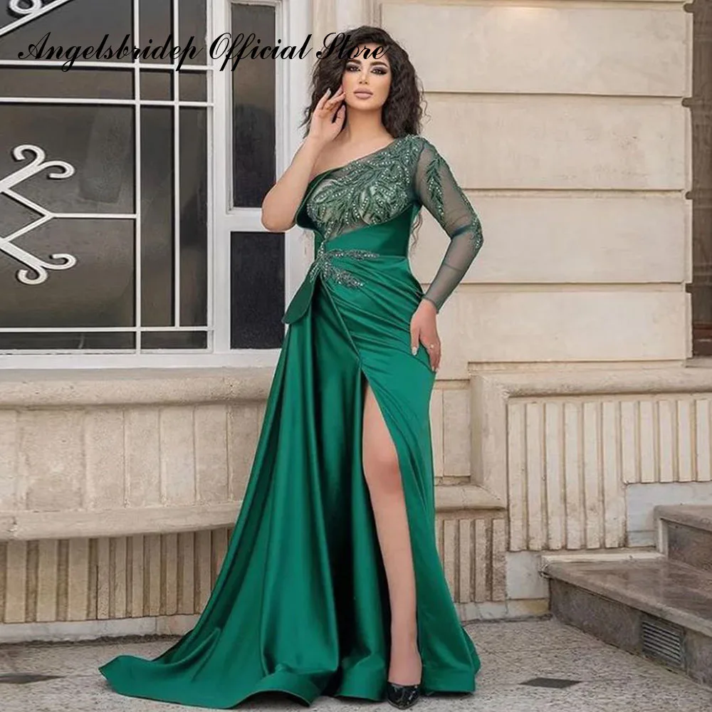 

Angelsbridep Pageant For Women Prom Dresses 2022 One Shoulder Side Split Evening Gowns Luxury Lace Appliques Robes De Soirée