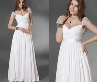 elegant white formal evening dresses 2022 v neck cap sleeve beads long chiffon prom party gowns vestidos noche robe de soiree