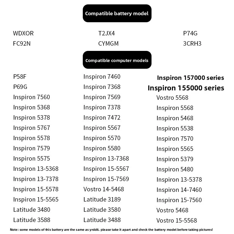 Фото Сменный аккумулятор 11,4 В, 42 Втч/3680 мАч для Dell WDXOR Inspiron 15-5565 5567 7368 7460 7560 7572 №5