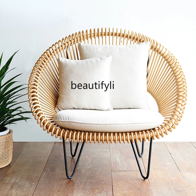 

yj Outdoor Rattan Chair Sofa Outdoor Balcony Leisure Rattan Chair Three-Piece Set Combination Creative Rattan Sofa Furniture