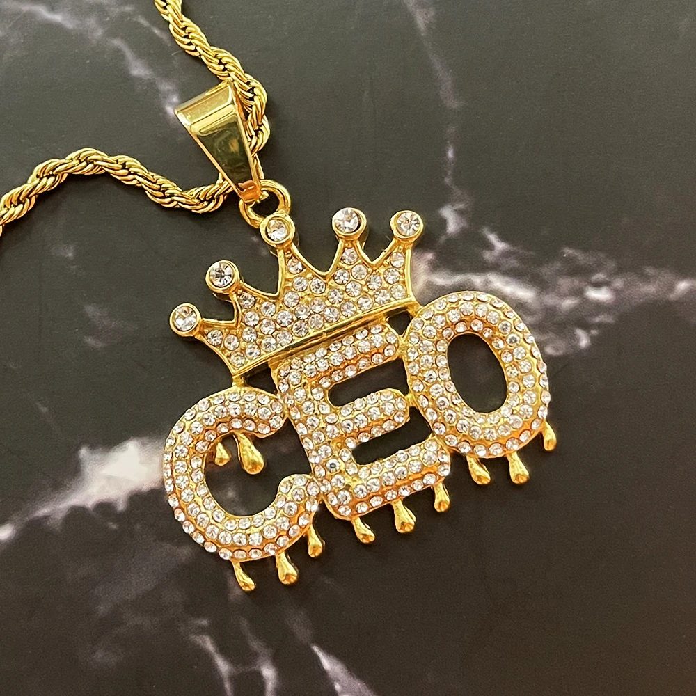 

Цепочки в стиле хип-хоп для мужчин и женщин, подвески с надписью «Корона», чокеры из нержавеющей стали золотого цвета, украшения со стразами