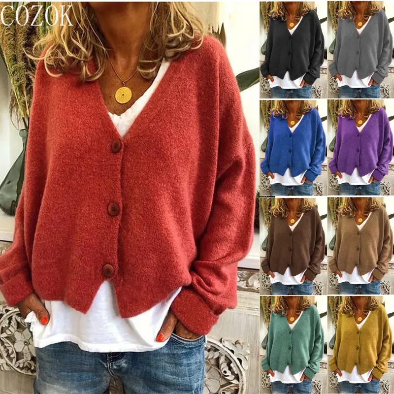 

2022 Europe and America Cross Border Women's EBay Amazon Wish Fall/Winter Hot-Selling Casual Loose Sweaters Cardigan