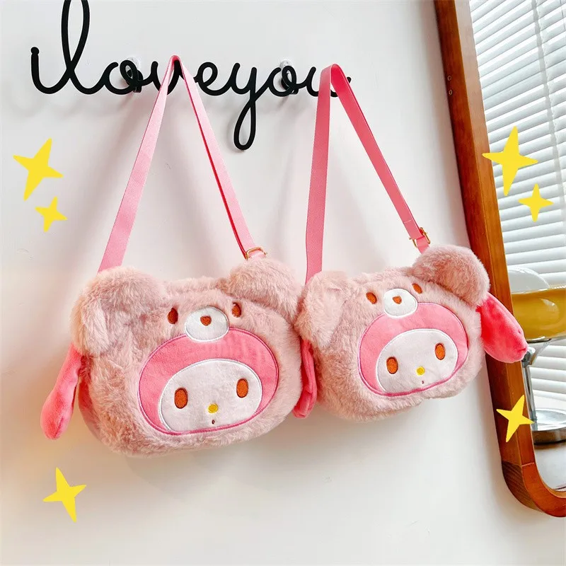 

Kawaii Sanrio Cartoon My Melody One-shoulder Messenger Bag Creative New Plush Bag Student Fashion Doll Bag Girlfriend Gift