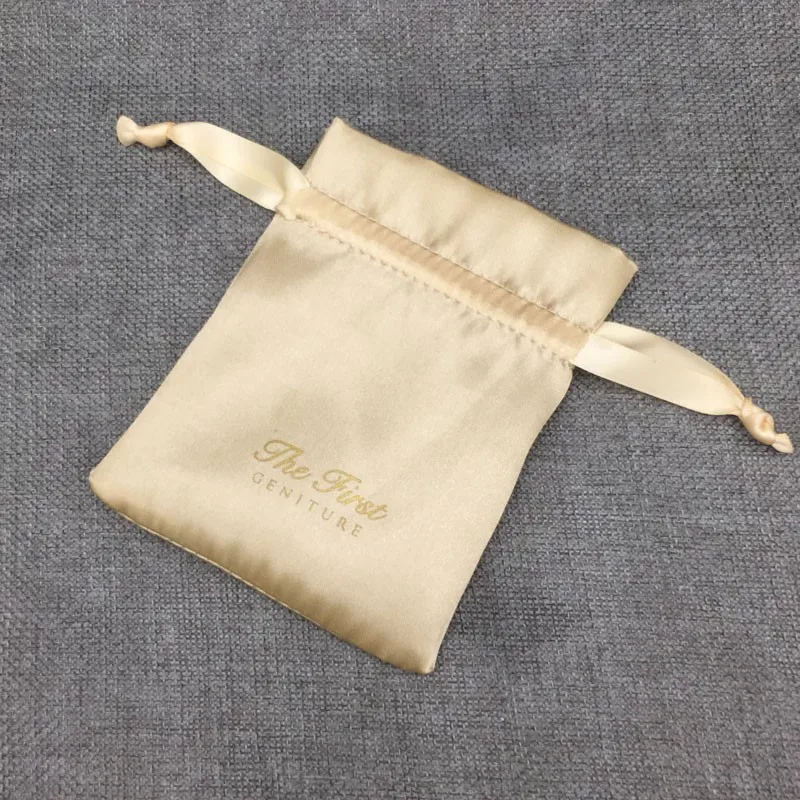 50PCS Satin Gift Bags Custom Packaging Jewelry Pouches Makeup Party Candy Silk Drawstring Sachet Pocket Reusable Sack Print Logo