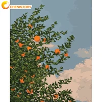 chenistory mordern paint by numbers paint kit painting on number handicraft orange tree home decors on canvas fresh scenery gift