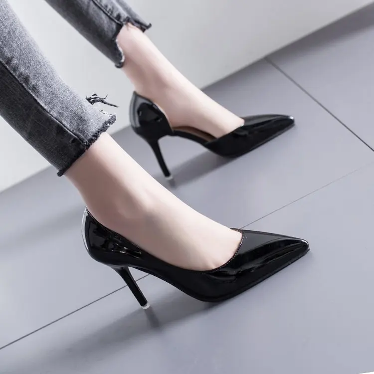 

women's shoes concise flock high heels women pumps pointed toe classic red gray ladies wedding shoes office
