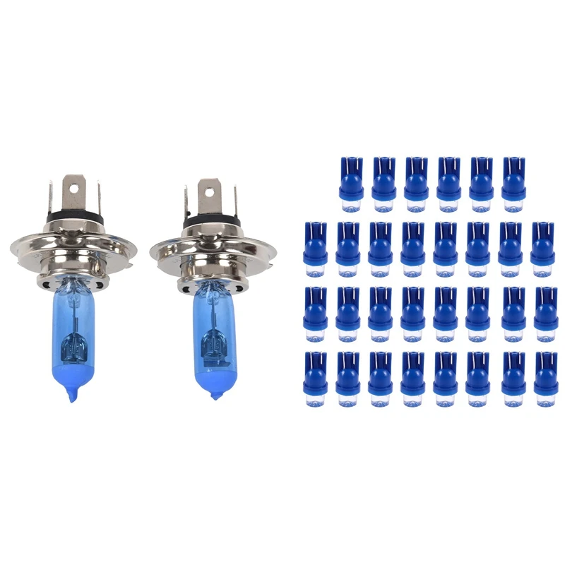 

30Pcs Blue T10 W5W 194 168 1-LED Wedge Side Dashboard Tail Lamp With 2Pcs H4 100W 6000K WHITE CAR XENON HID HALOGEN