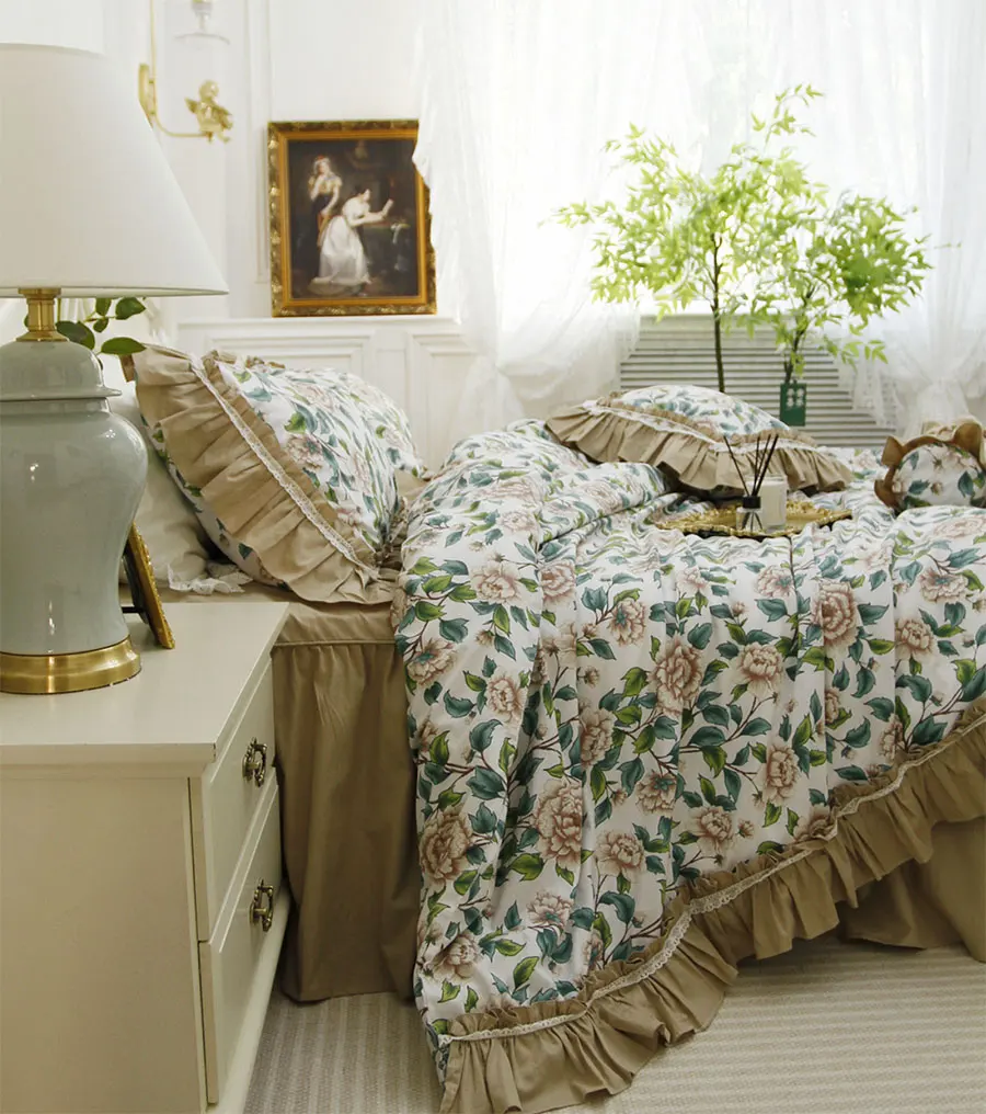 

Романтический французский Комплект постельного белья, принцесса, пасторальный цветочный двойной полный Королевский Король, хлопковый домашний текстиль, покрывало, подушка, пододеяльник