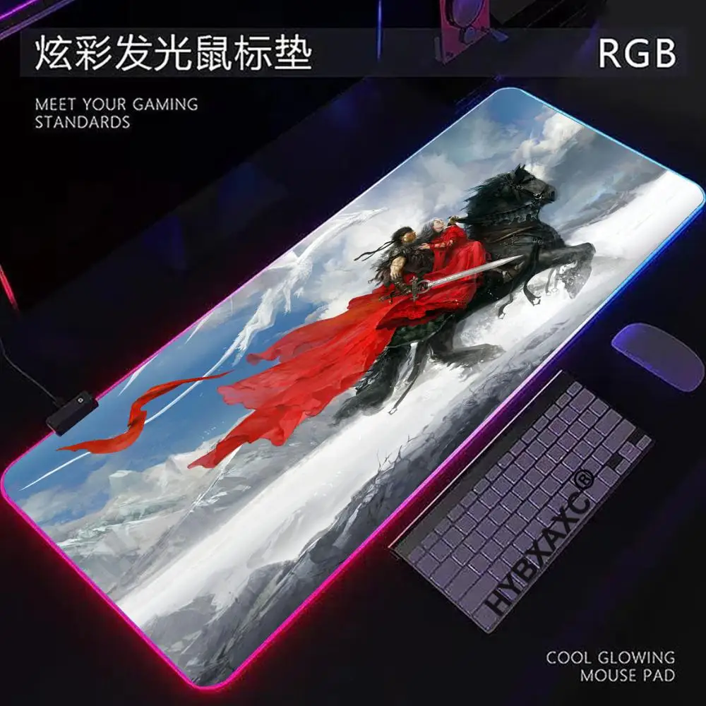 Фото Коврик для мыши RGB LED HD Guild Wars, увеличенный игровой коврик, расширенная игровая поверхность, нескользящая основа, идеально подходит для использования на столе HYBXAXC №1