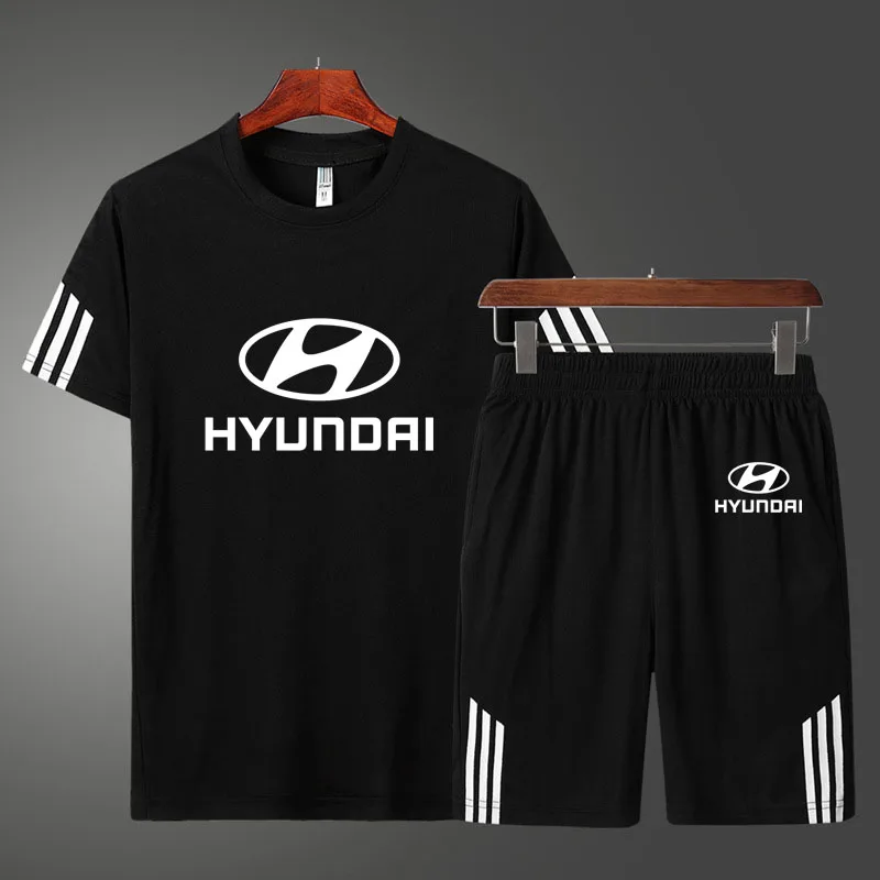

Summer Hyundai Car Logo Printing Men's T-shirt Fashion Casual Cotton High Quality Men's short sleeve + shorts two-piece suit