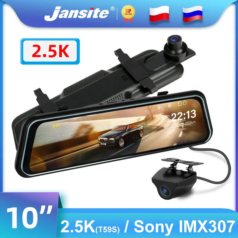

Jansite 10-inch Car DVR 2.5K Dash cam Touch Screen Time-lapse Video Registrar Support 256G Card Sony IMX307 Rear Camera G-sensor