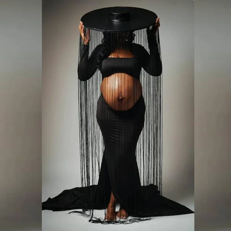 Платье для беременных женщин с открытым животом эластичное длинное платье