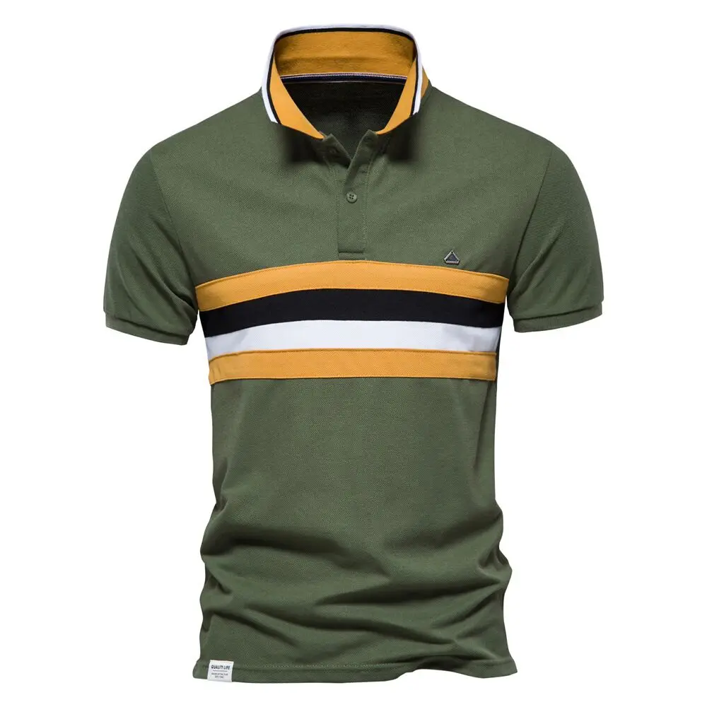Summer 2022 new lapel stripe stitching short sleeves men's casual loose breathable T-shirt Polo shirt fashion sport top |