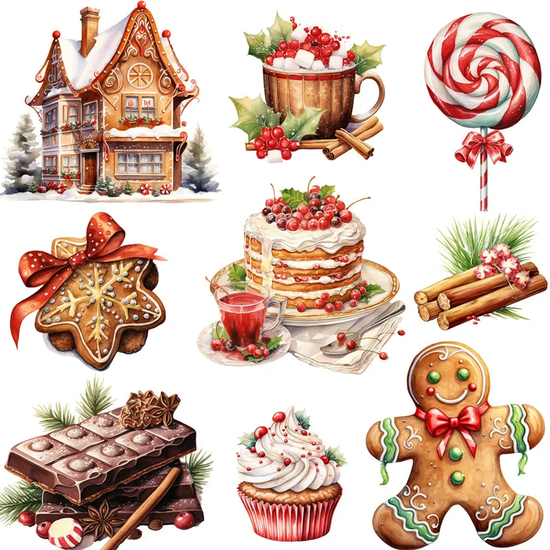 

16Pcs/Pack Christmas Dessert Gingerbread House Sticker DIY Craft Scrapbooking Album Junk Journal Decorative Stickers