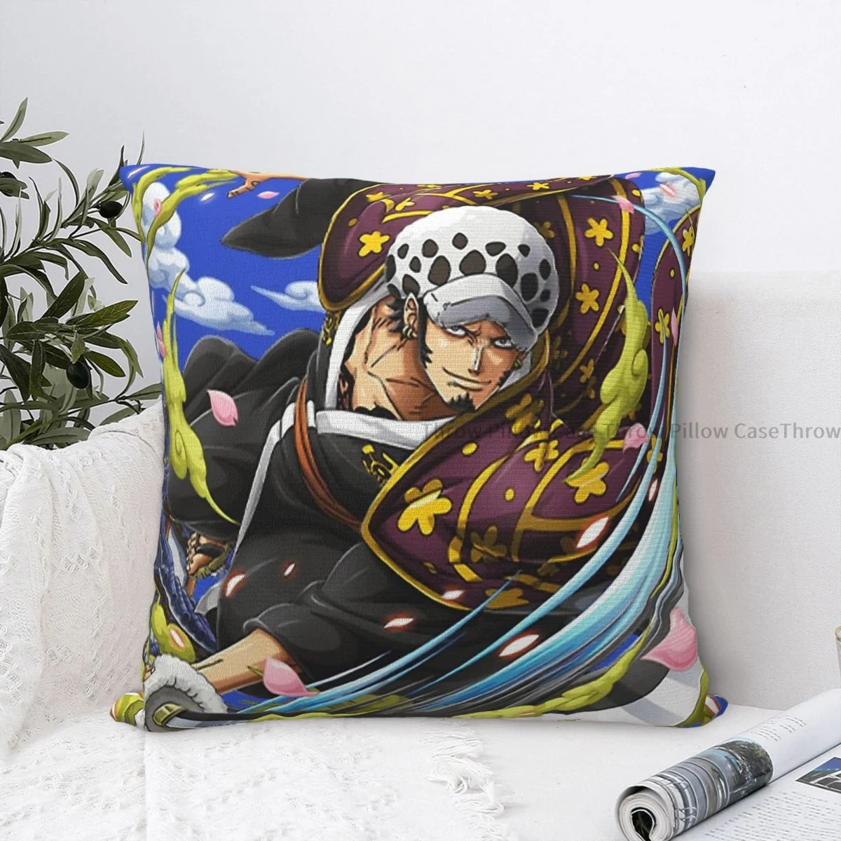 

Law Hug Pillowcase One Piece Anime Backpack Cojines Garden DIY Printed Office Throw Pillow Case Decorative