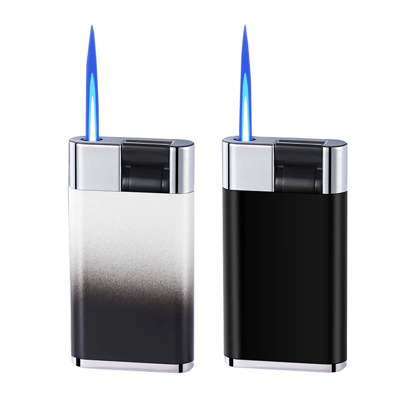 

Gradient minimalist wind lighter Blue Flame Inflated Jet Fuel lighter Windproof Strong Fire Power Pocket Lighters Gadget For Man