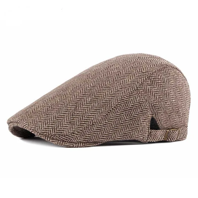 

Vintage Herringbone Plaid Newsboy Cap for Men Women Autumn Winter Tweed Flat Hats Ivy Cabbies Beret