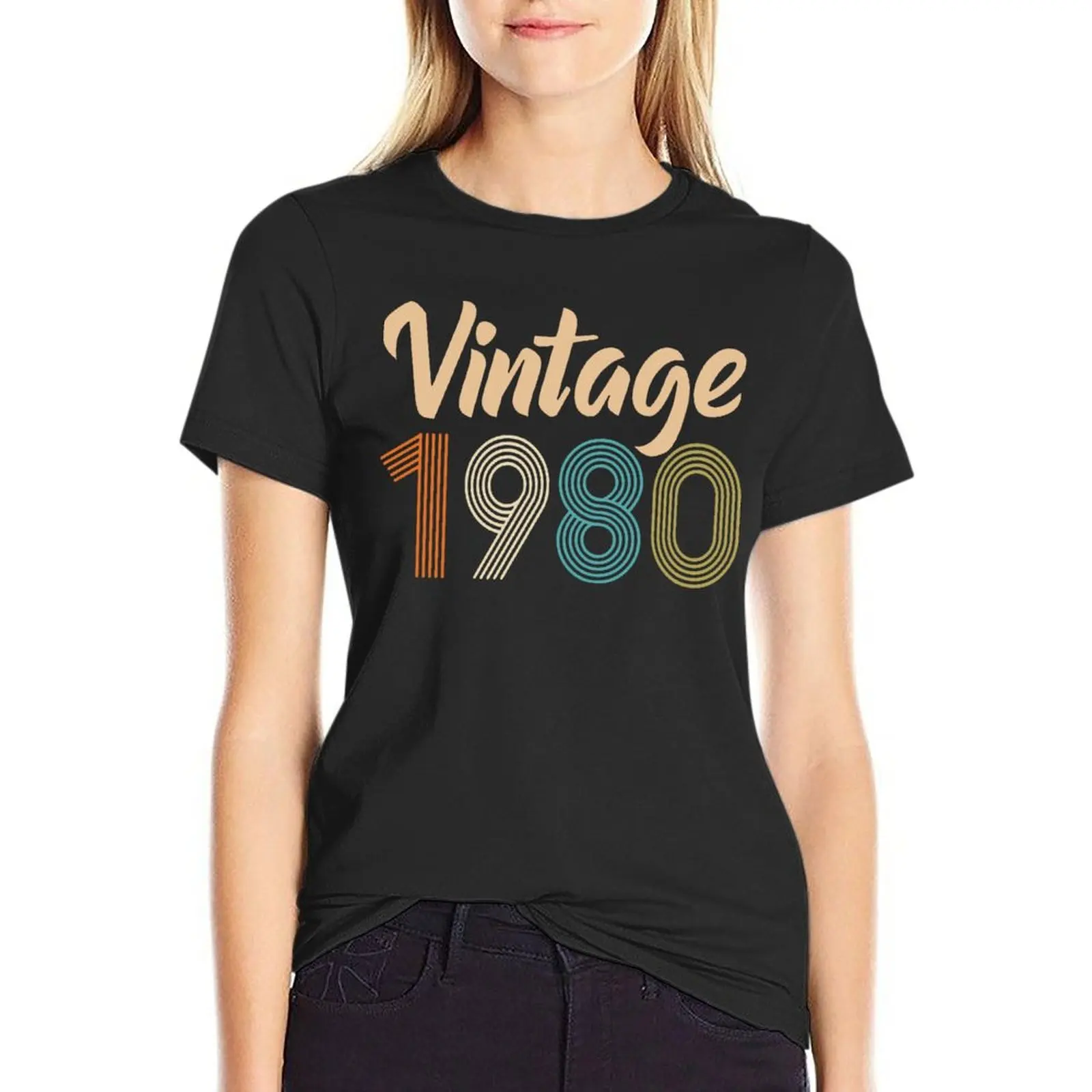 

Vintage 1980 Gift Father'S Day Oversized T-Shirts Printed Women Clothes 100% Cotton Streetwear Large Size Top Tee