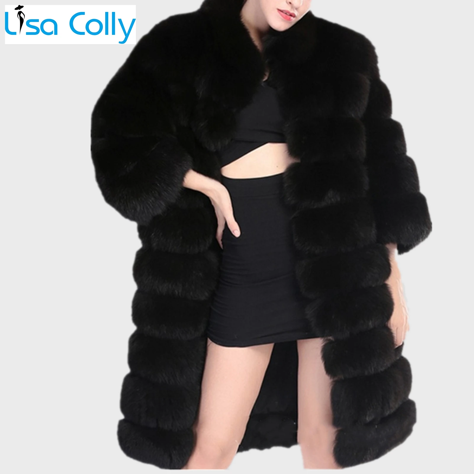 Lisa Colly New Black White Luxury Super Long Faux Fur Coat Jacket Women Thick Warm Winter Coat Fluffy Furs Jacket Coat Overcoat