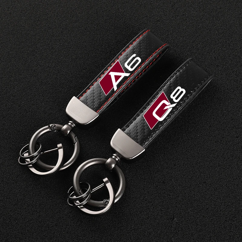 

For audi A3 A4 A5 A6 A7 A8 Q3 Q5 Q7 Q8 car Accessories New Carbon fiber Leather Car KeyChain Custom Rotating Horseshoe Key Rings