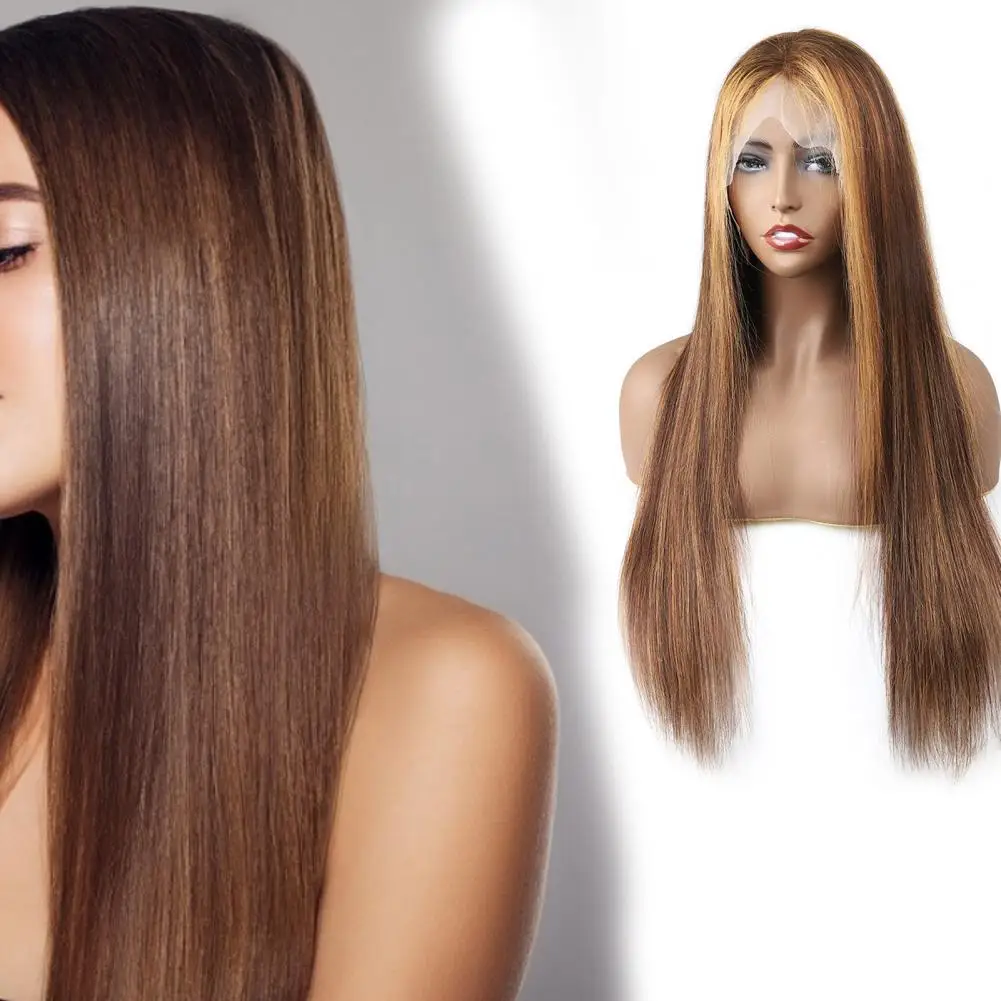 

Wig Center Parting Long Human Hair Straight Natural Hairpiece for Ladies