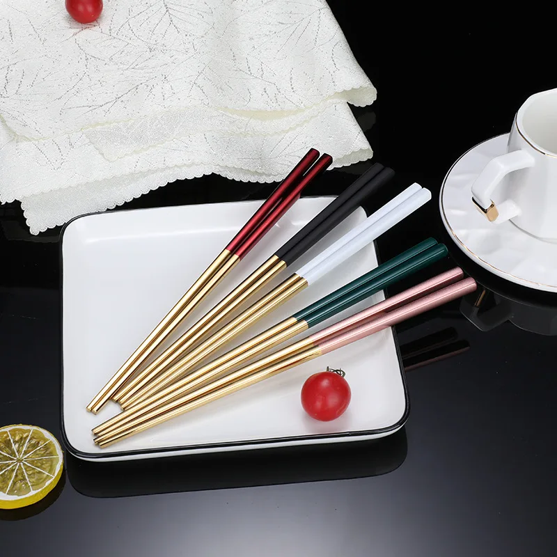 

1 Pair Stainless Steel Chopsticks Portable Non-slip Food Sticks Tableware 21cm Chinese Chopsticks Tableware Kitchen Tools