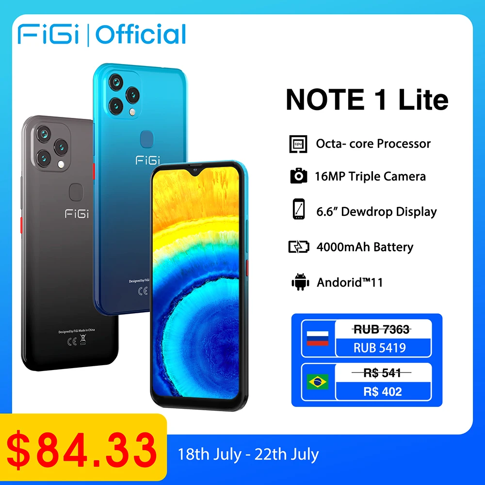 [In Stock]FIGI Note 1 Lite Mobile phone Octa Core Smartphones 4500mAh Type-C 6.6 Inch Full Screen Cellphones 4GB 64GB Telephones