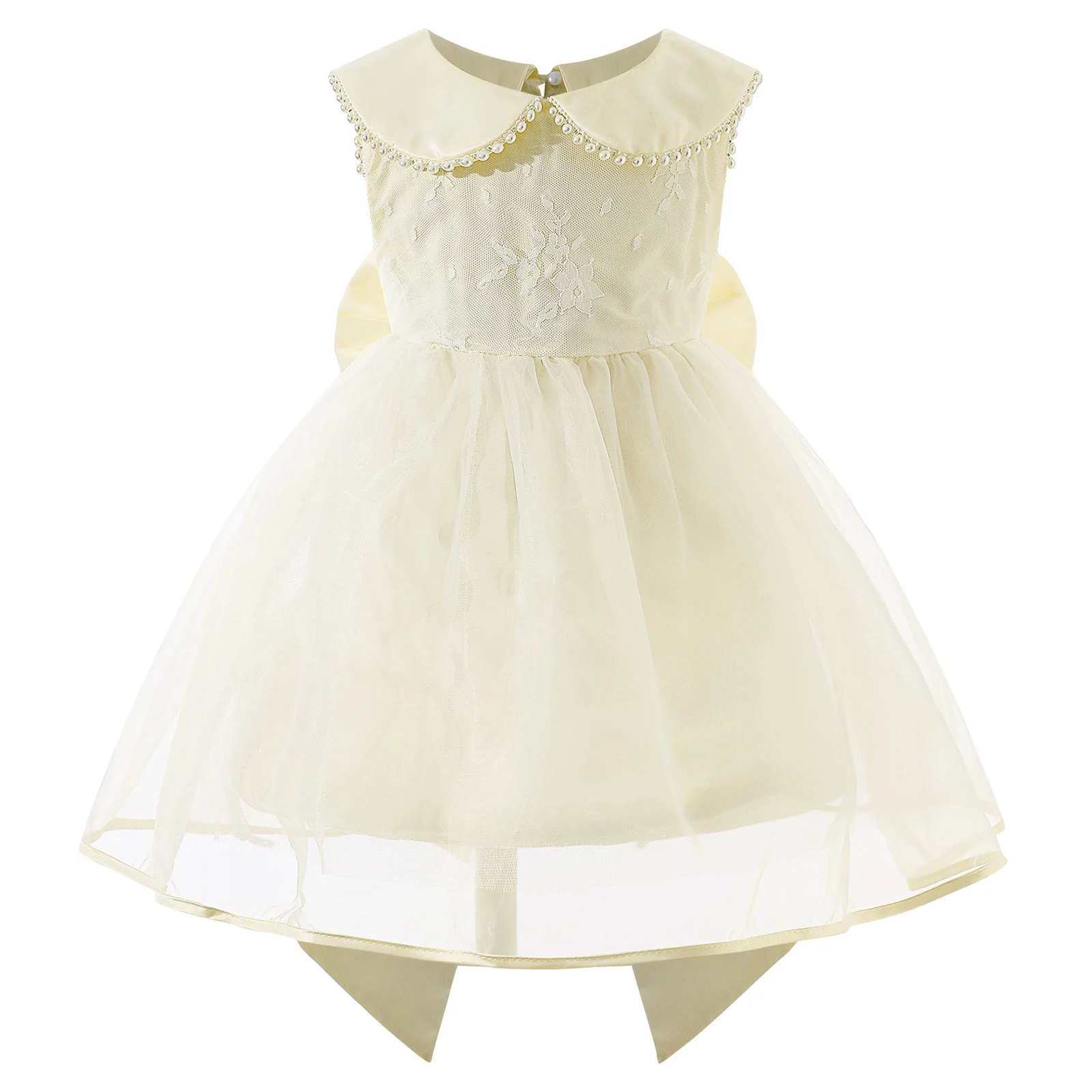 

Kids Girls Princess Dress Sweet Pearl-Beaded Doll Collar Sleeveless Mesh Fluffy Tulle Dress for Wedding Birthday Party Ball Gown